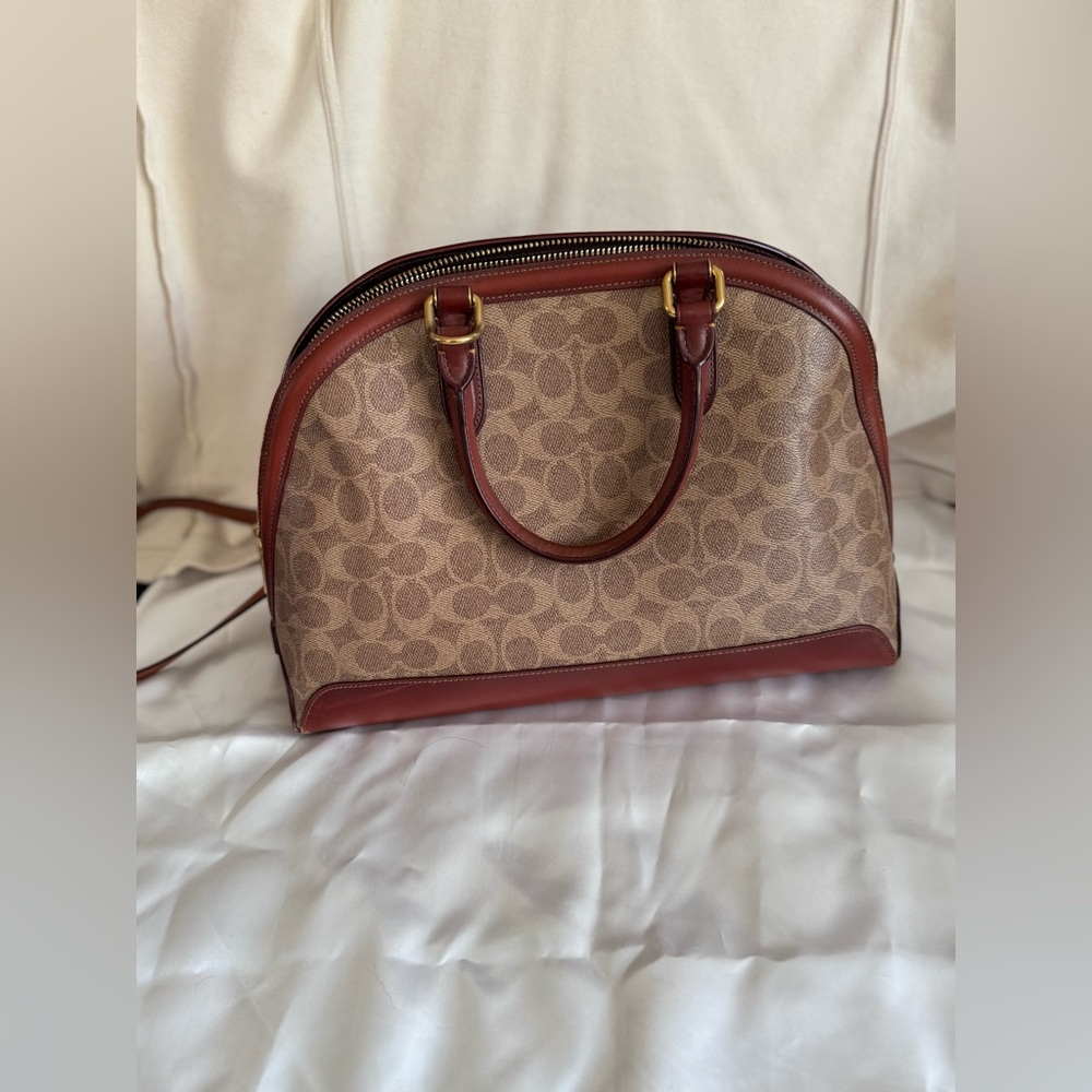 Coach Womens Coated Canvas Signature Quinn Satchel B4/Tan Rust - Picture 7 of 16
